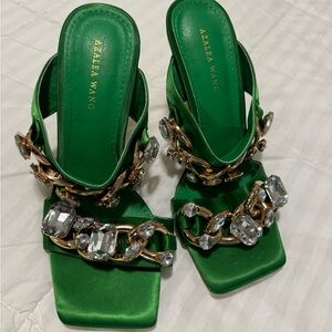 Green Embellished Women's Sandals